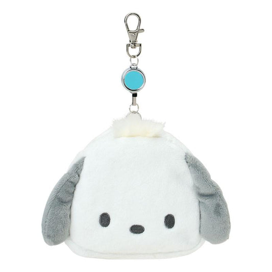 SANRIO | Pochacco Face-shaped Pass Case & Pouch Keychain With Reel 140×50×120mm
