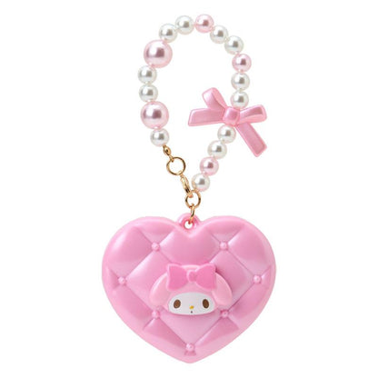 SANRIO | My Melody Heart-Shaped Compact Mirror with Bead Charm 70x18x60mm (Elegant Quilted)