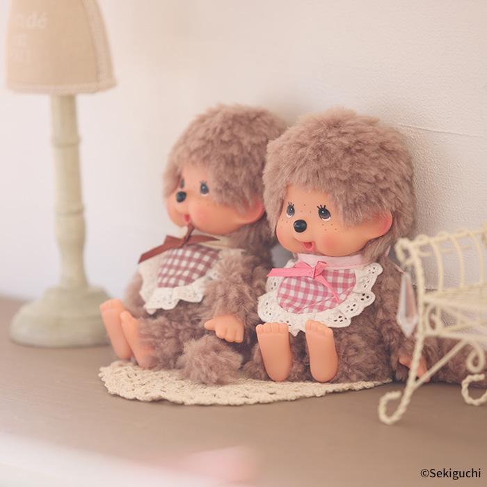 Monchhichi | Fluffy Curly Sweet Brown Plush Dolls Plush Toy H19 x W13 x D7.5cm (Pink)