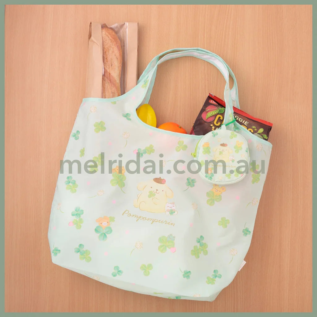 Sanrio | Pom Purin Foldable Eco Bag Keychain H340×W480Mm (Four Leaf Clover)
