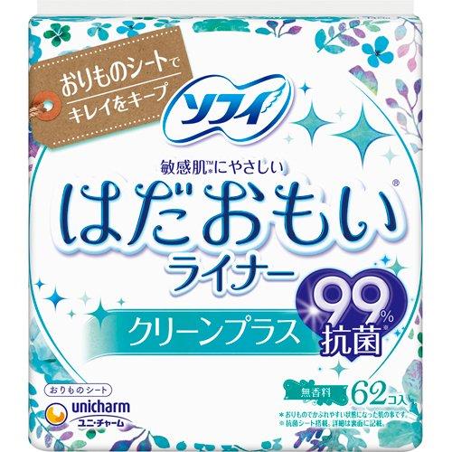 Unicharm | Sofy Pantyliners Clean Plus 99% Antibacterial Fragrance Free 62 Pcs