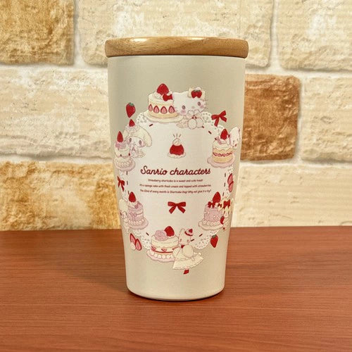 SANRIO | Wooden Lid Tumbler Stainless Water Bottle 350ml (Sweet Cake Collection)