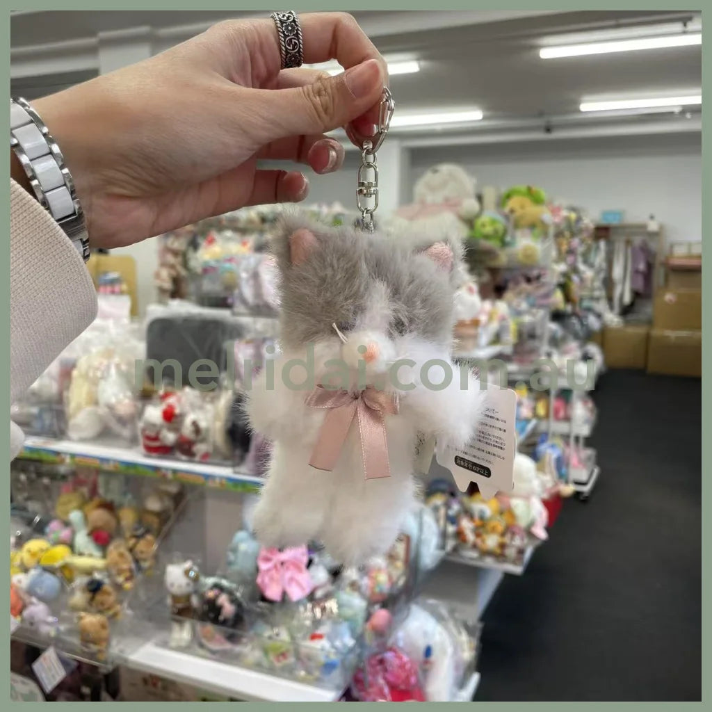 STREAM | TWIN Animal Mascot Holder Plush Keychain 13cm Approx. (Cat - White & Grey)