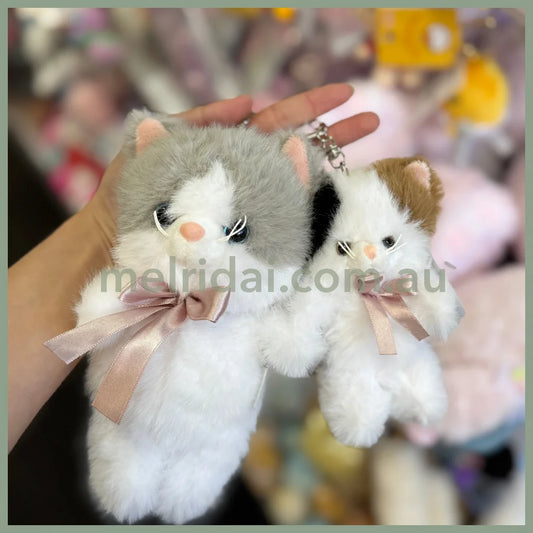 STREAM | TWIN Animal Mascot Holder Plush Keychain L 18cm Approx. (White & Grey Cat - Left)