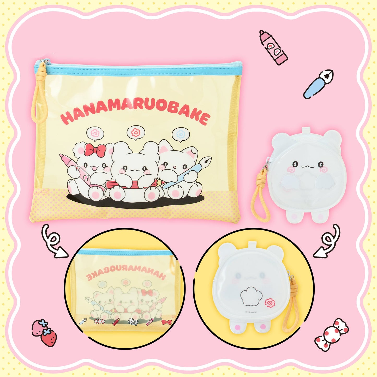 SANRIO | Hanamaruobake Clear Pouch Set 250×5×190mm & 90×43×85mm  (Together with Friends)
