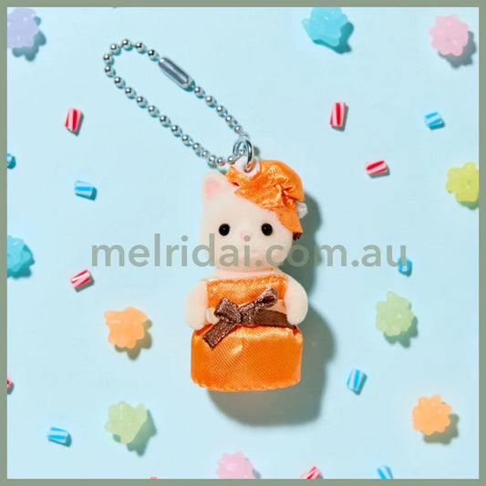 Sylvanian Families | Silk Cat Key Chain/Keychain/Keyring 85X30X150Mm (Orange Dress)