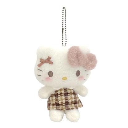 【Limite 2/ customer】SANRIO | Hello Kitty Mascot Holder Plush Keychain Bag Charm 110×70×150mm (Fluffy Mocha Plaid)