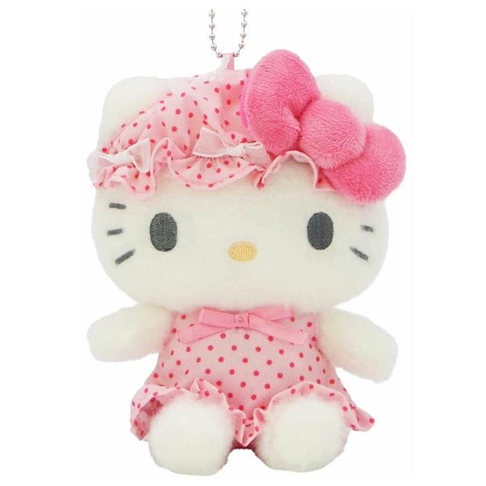 SANRIO | Hello Kitty Mascot Holder Plush Keychain Bag Charm H15×W13×D9.5cm (Nightcap Ribbon)