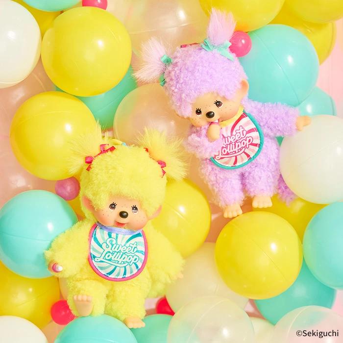 Monchhichi | Girl Mascot Holder Plush Keychain Bag Charm H16×W8.5×D5.5cm (Sweet Lollipop - Purple)