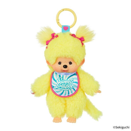 Monchhichi | Girl Mascot Holder Plush Keychain Bag Charm H16×W8.5×D5.5cm (Sweet Lollipop - Yellow)
