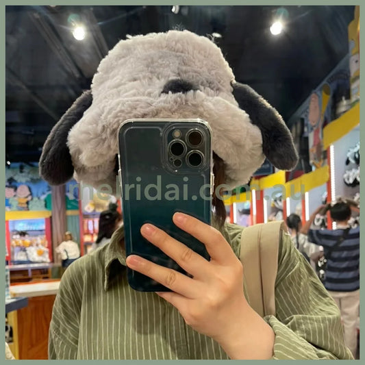 Usj｜Peanuts Snoopy Fluffy Bucket Hat 大阪环球影城 史努比 毛绒 灰色渔夫帽 头围可调节