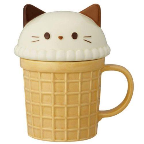 DECOLE | Ice Cream Mug with Lid 350ml Approx. (Cat)