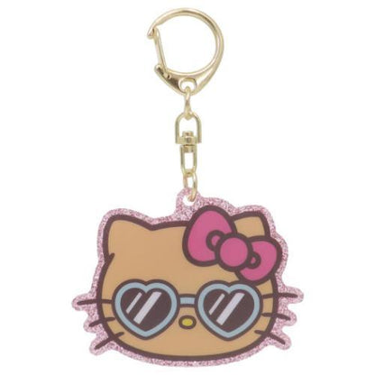 SANRIO | Hello Kitty Face-shaped Acrylic Keychain 68×51×3mm (Tan Swimsuit Party Sunglasses)