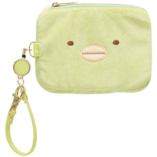 San-X | Sumikko Gurashi Mini Pouch & Pass Case Card Holder with Reel 130x160x60mm (Penguin?)