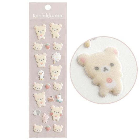 SAN-X | Rilakkuma Korilakkuma Fluffy Stickers 200×60mm (BASIC RILAKKUMA)