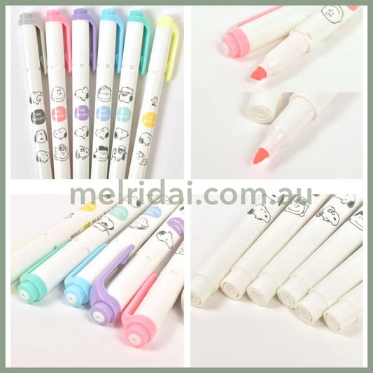 Zebra | Peanuts Snoopy Mild Liner Highlighter Bold Thin 6 Color 日本斑马Kamio史努比限定 淡色双头荧光笔 一套六支入