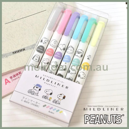 Zebra | Peanuts Snoopy Mild Liner Highlighter Bold Thin 6 Color 日本斑马Kamio史努比限定 淡色双头荧光笔 一套六支入