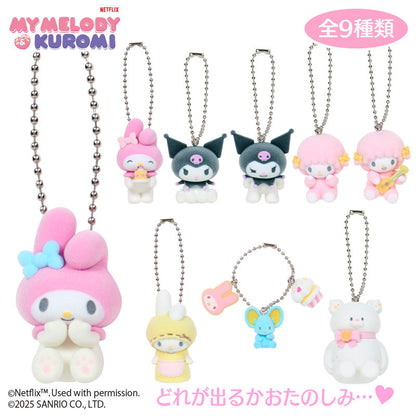 SANRIO | Secret Mascot Mini Flocking Keychain Blind Box W4.8 x H6.4 x D4.4 cm (Netflix My Melody & Kuromi)