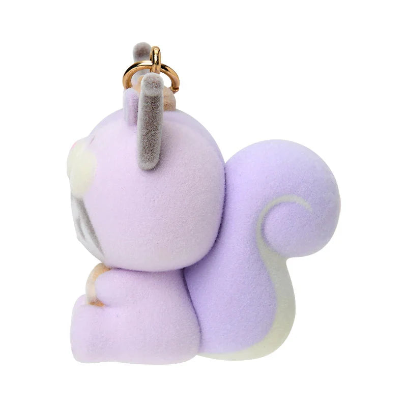 SANRIO | Kuromi Dangling Fluffy Tail Flocked Mascot Keychain 55×30×30mm (Fluffy Squirrel)