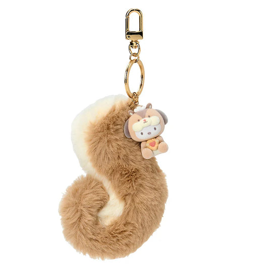 SANRIO | Pochacco Dangling Fluffy Tail Flocked Mascot Keychain 55×30×30mm (Fluffy Squirrel)