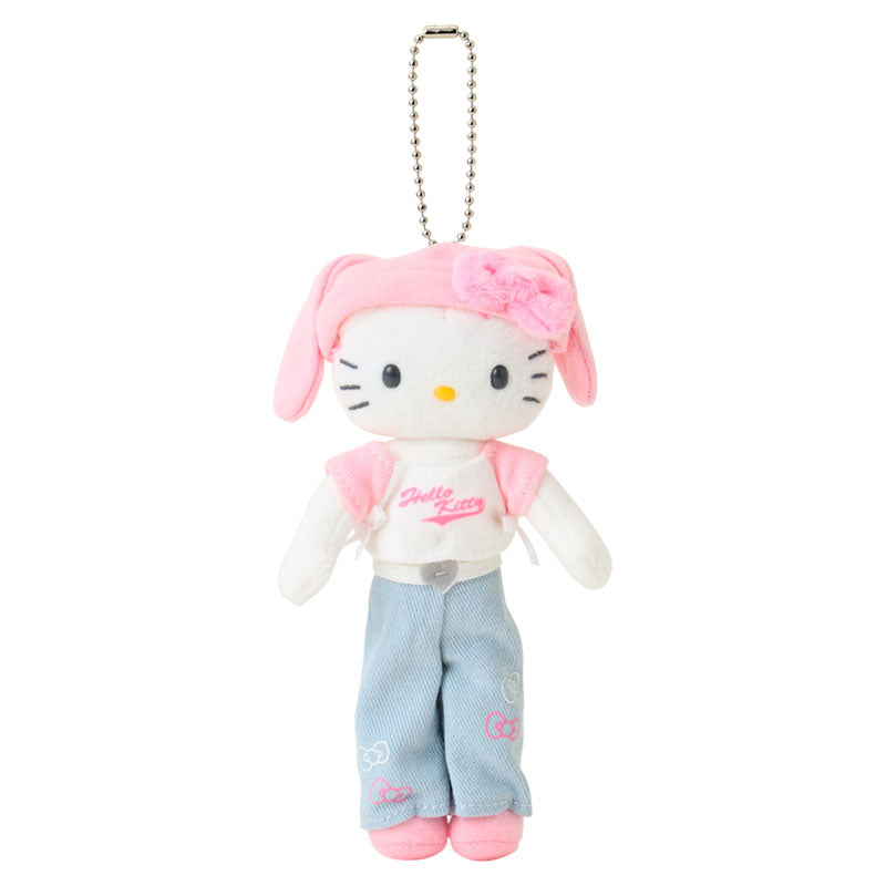 SANRIO | Hello Kitty Casual Style Bunny Ear Knit Hat Mascot Holder Bag Charm Plush Keychain 80×35×150mm (Sanrio Closet