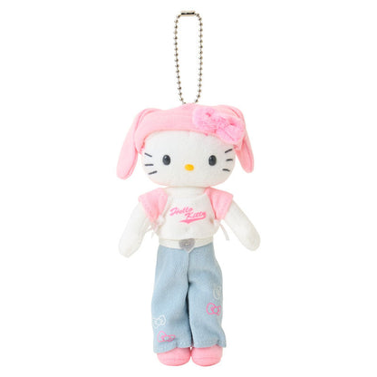SANRIO | Hello Kitty Casual Style Bunny Ear Knit Hat Mascot Holder Bag Charm Plush Keychain 80×35×150mm (Sanrio Closet