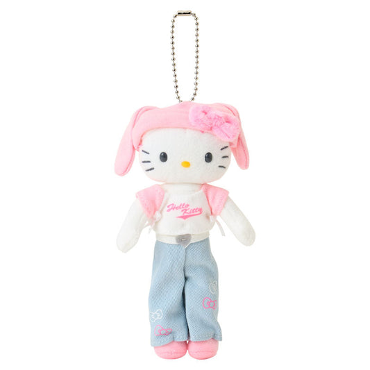 SANRIO | Hello Kitty Casual Style Bunny Ear Knit Hat Mascot Holder Bag Charm Plush Keychain 80×35×150mm (Sanrio Closet