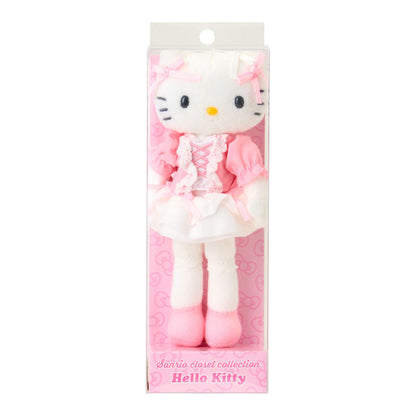 SANRIO | Hello Kitty Girly Style Lace-up Blouse Ribbon Frill Mascot Holder Bag Charm Plush Keychain 80×35×150mm (Sanrio
