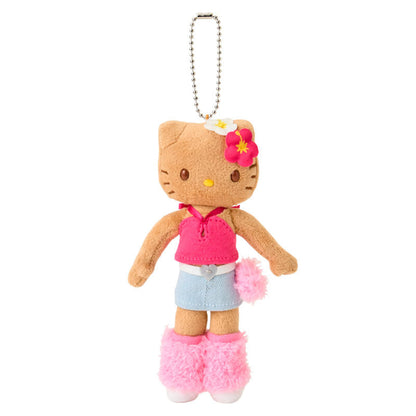 SANRIO | Hello Kitty Gal Style Y2K Hibiscus Tan Mascot Holder Bag Charm Plush Keychain 80×35×150mm (Sanrio Closet