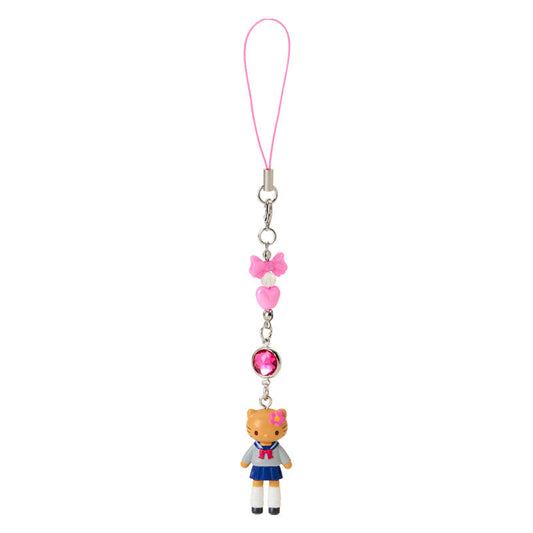 SANRIO | Hello Kitty Kogal Gogo Gal Style Uniform Tan Strap Phone Charm 26×12×40mm (Sanrio Closet Collection)