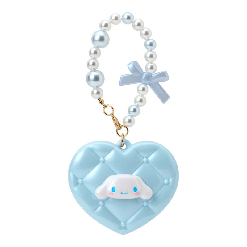 SANRIO | Cinnamoroll Heart-Shaped Compact Mirror with Bead Charm 70x18x60mm (Elegant Quilted)