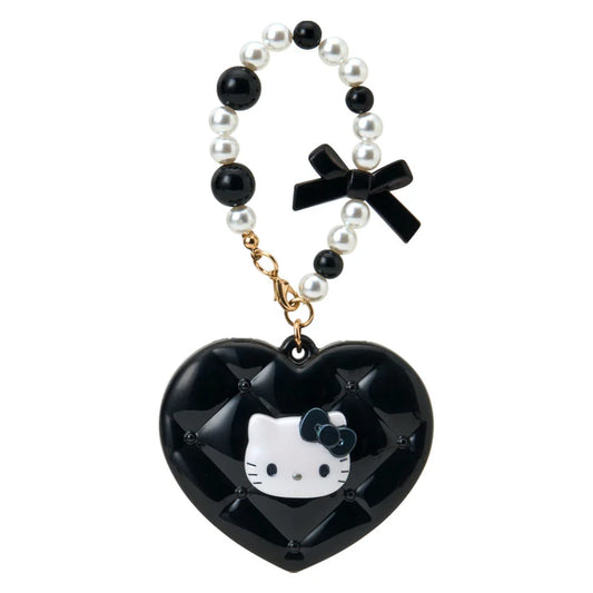 SANRIO | Hello Kitty Heart-Shaped Compact Mirror with Bead Charm 70x18x60mm (Elegant Quilted)