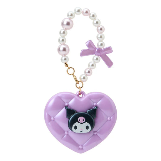 SANRIO | Kuromi Heart-Shaped Compact Mirror with Bead Charm 70x18x60mm (Elegant Quilted)