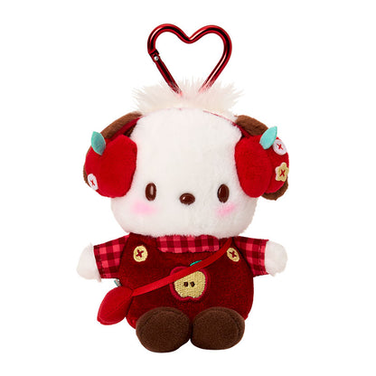 SANRIO | Pochacco Mascot Holder Bag Charm Keychain 110×90×145mm (Autumn Apple Gingham Red)